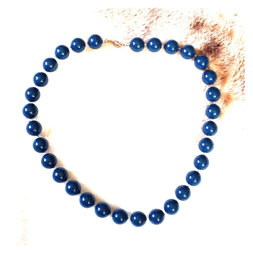 Navy Blue Chunky Bead Retro Necklace